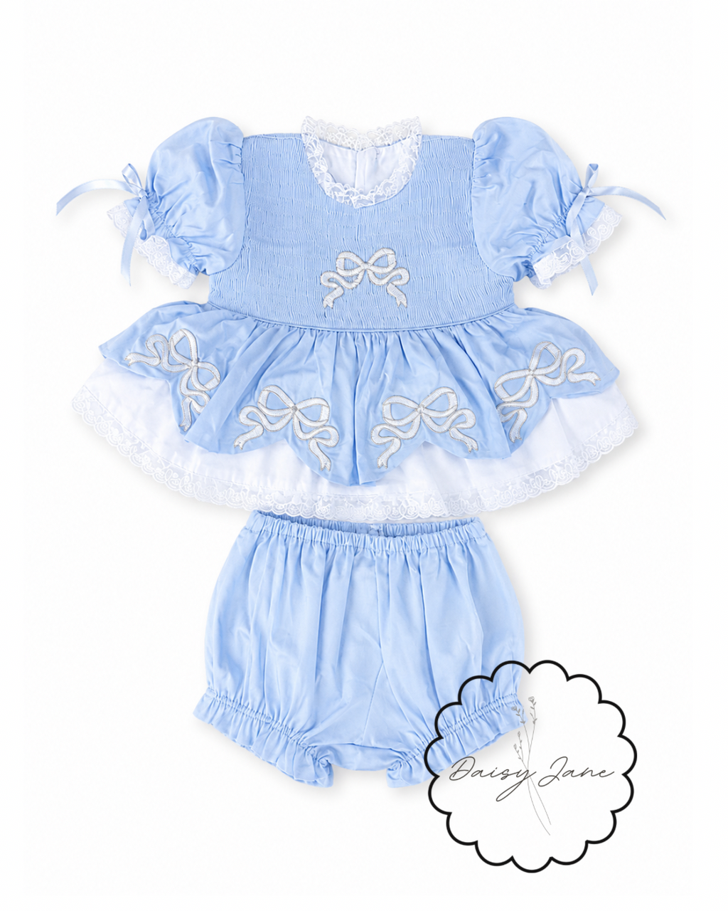 RTS Dusty Blue Bow Bloomer Set