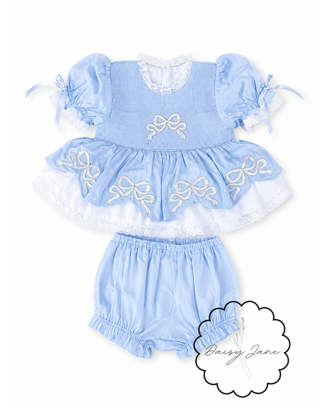 RTS Dusty Blue Bow Bloomer Set
