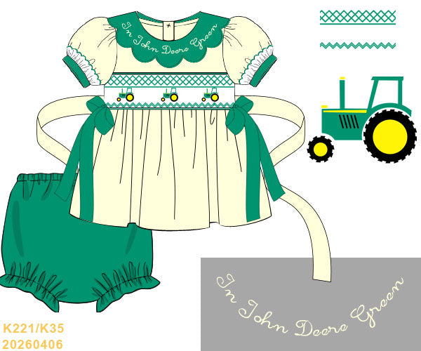 RTS John Deere Green Girl Diaper Set