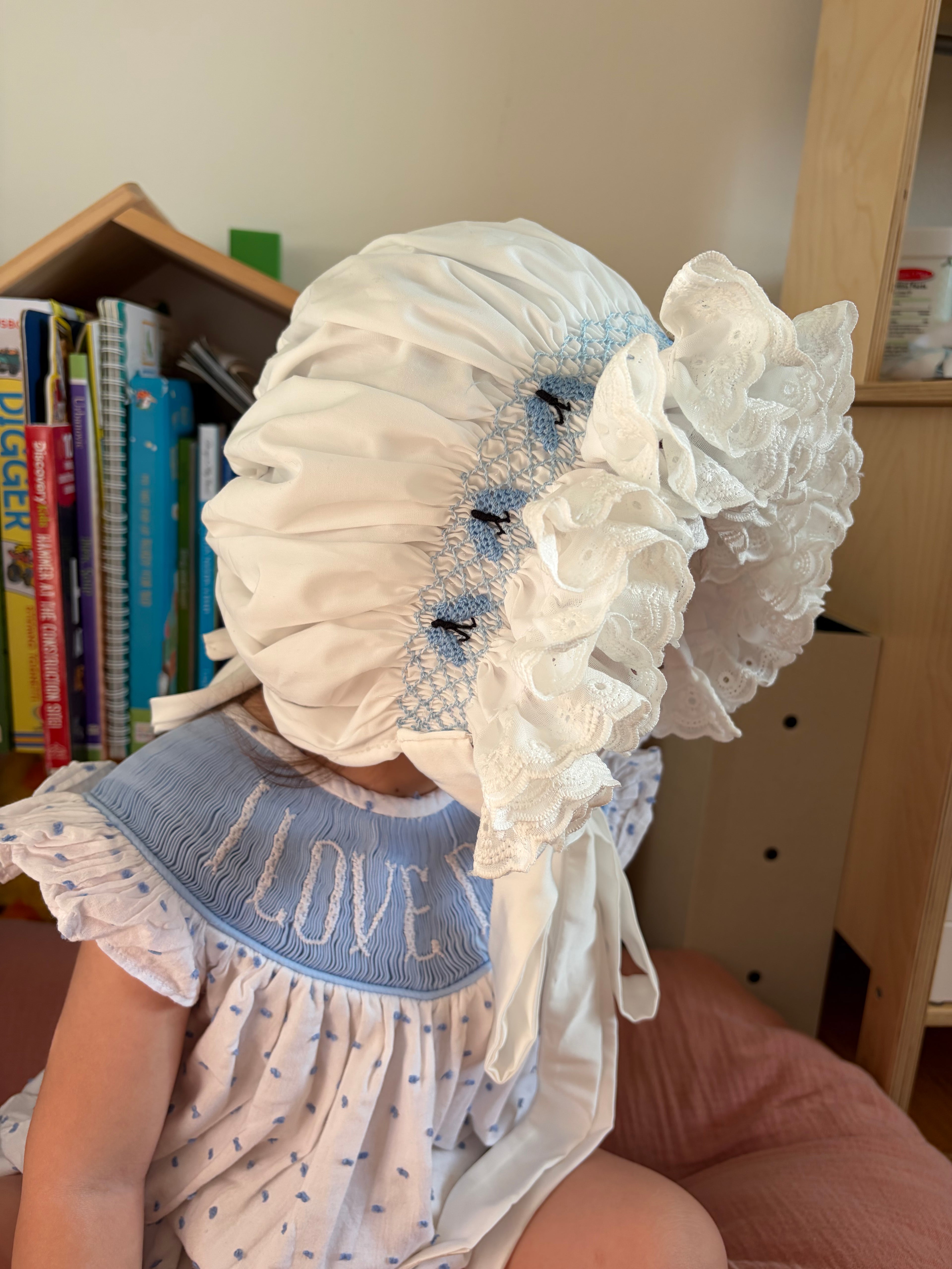 RTS Smocked Butterfly Bonnet (Hydrangea match)