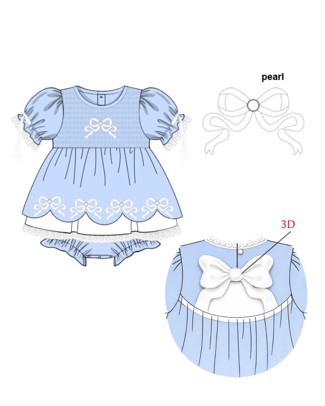 RTS Dusty Blue Bow Skirted Bubble